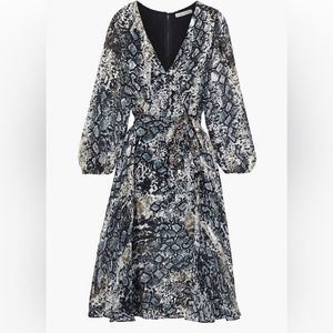 ALICE + OLIVIA Coco wrap-effect snake-print burnout crepe de chine dress, Size 2